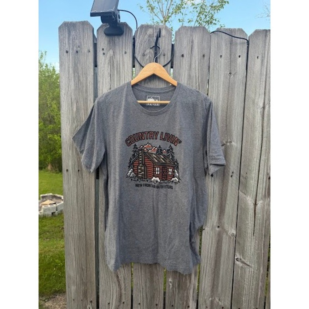 New Frontier Outfitters Country Livin Graphic Tee Heather Gray XL Cabin Mountain